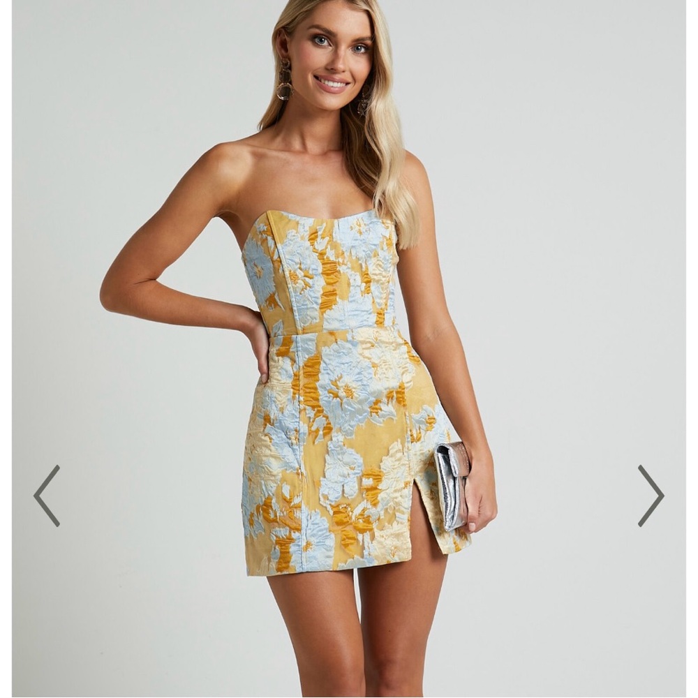 Brailey Mini Dress - Strapless Dress In Blue Jacquard